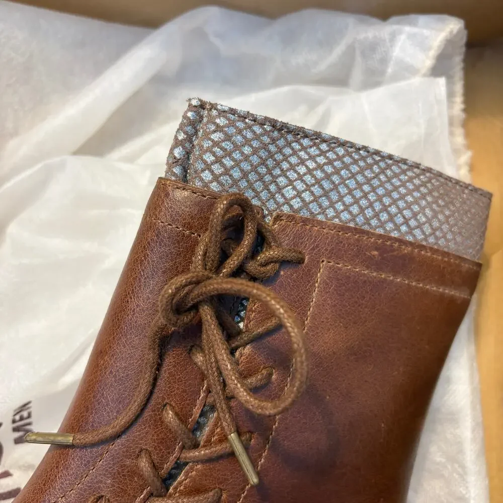 Jambu Chestnut Leather Boots 8.5 NWT Brown Mid Calf Ankle Booties Lace Boho